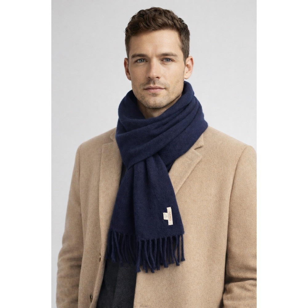 MFH Knits Alpaca Mens Scarf Blue‎ SOFT  58"x12" Preppy Casual Quiet Luxury
